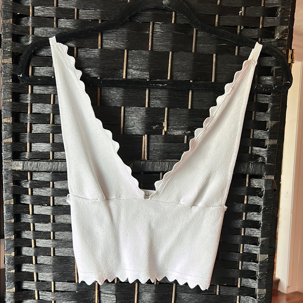Free People White Scalloped V-Neck Bralette